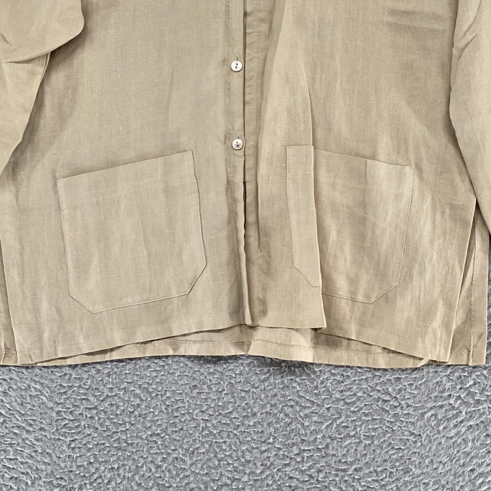 The J Peterman Company Linen‎ Tunic Top Womens Large Beige Button Front Utility - Picture 3 of 14